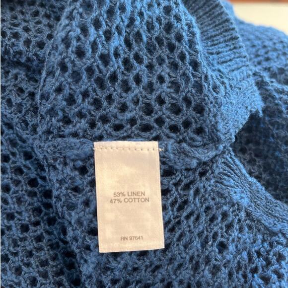 J Jill Blue‎ Linen Blend Open knit Sweater Size Medium Coastal Grandma Tunic - Picture 6 of 6